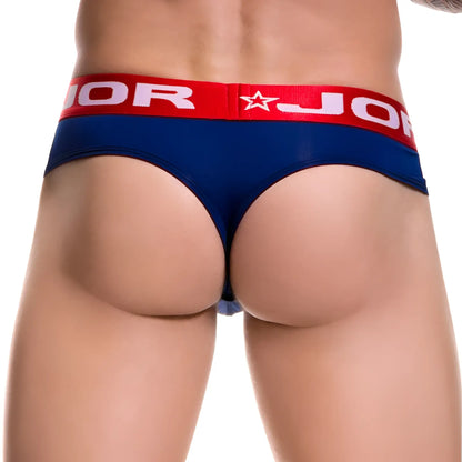 Navy blue jor SOFT bikini thong underwear with red waistband white jor lettering and star logo size S