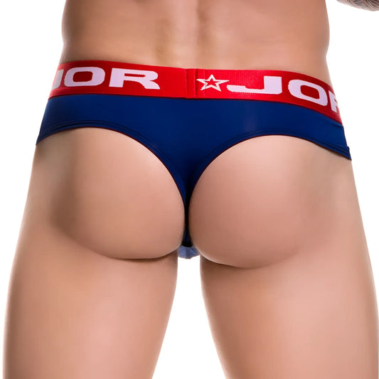 Navy blue jor SOFT bikini thong underwear with red waistband white jor lettering and star logo size S