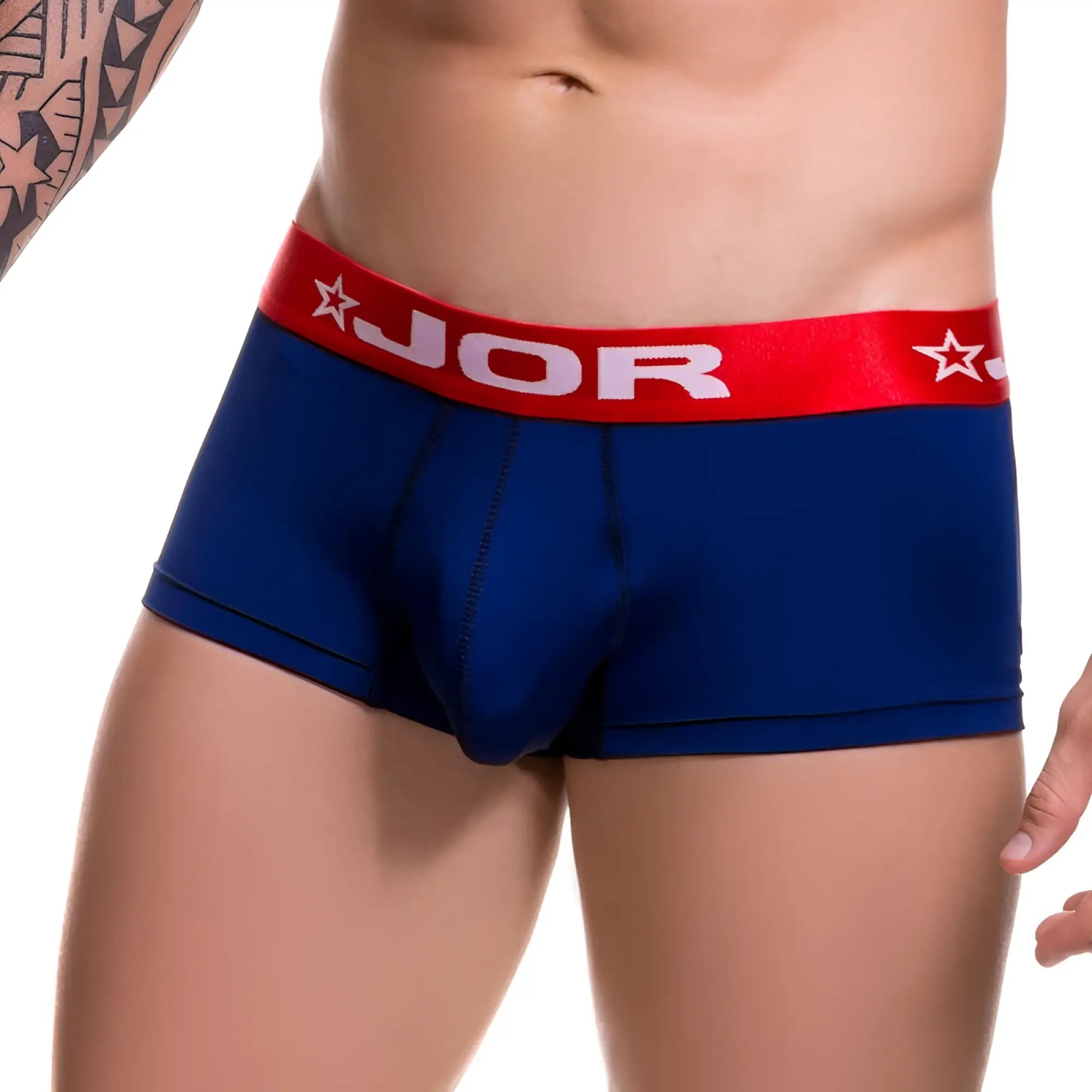 Blue jor soft boxer underwear navy 0453 size l with red waistband featuring white stars and lettering