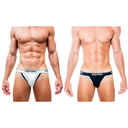 CA-RIO-CA Gostoso Underwear - Solid Gostoso Logo Jockstrap in White & Black Trim and Black & White Trim 2-pack Underwear