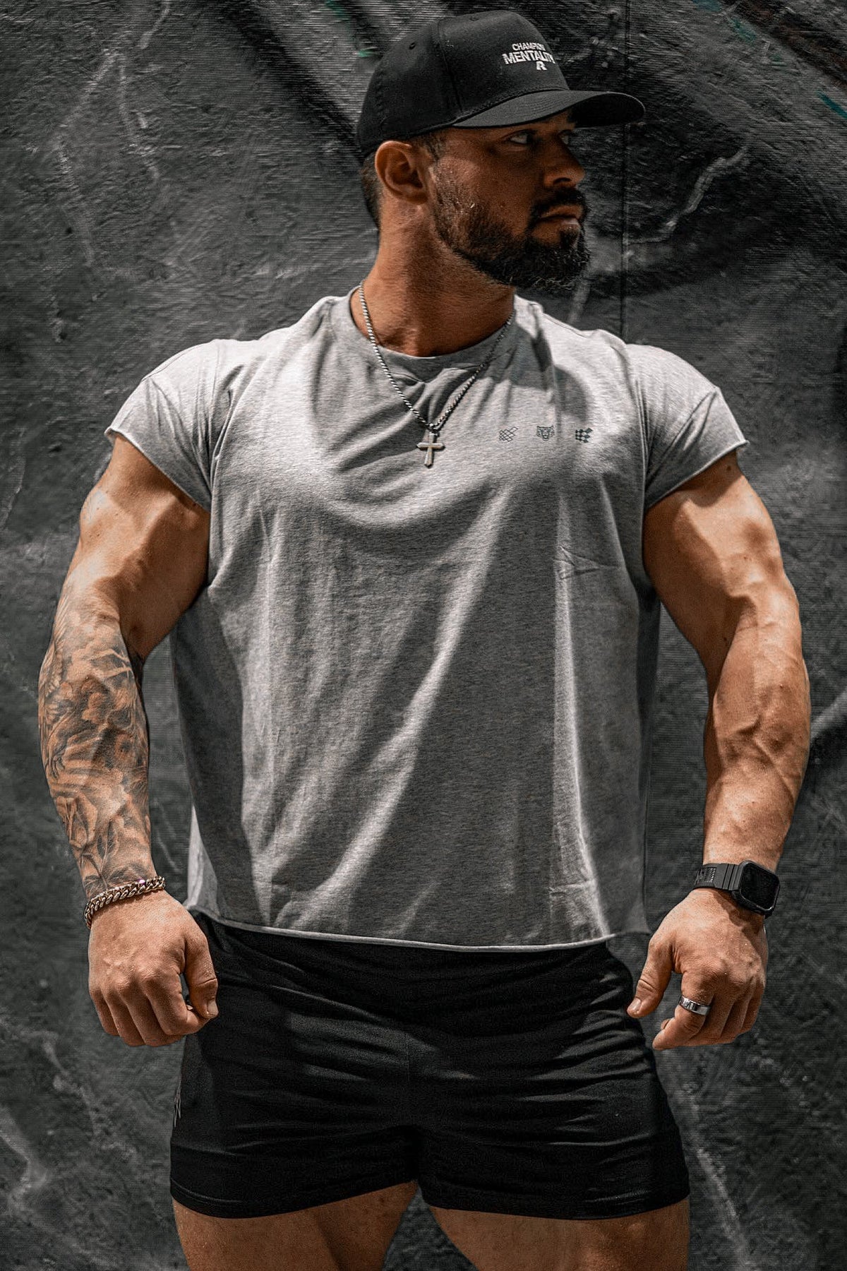 Jed North Men's Oversized Raw-Cut Cropped Tee - Heather Gray