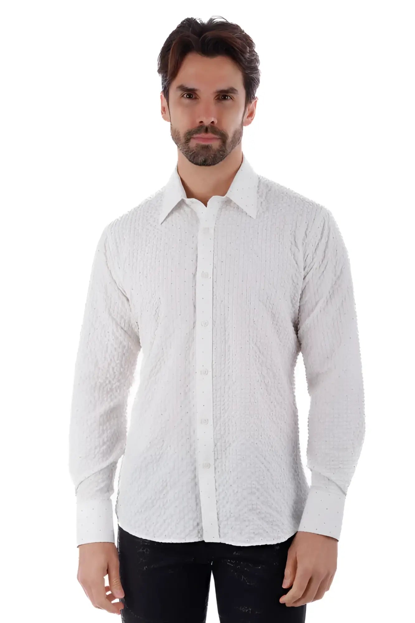 Jurox white textured long-sleeve button-down shirt with a subtle pattern ideal for casual or formal wear
