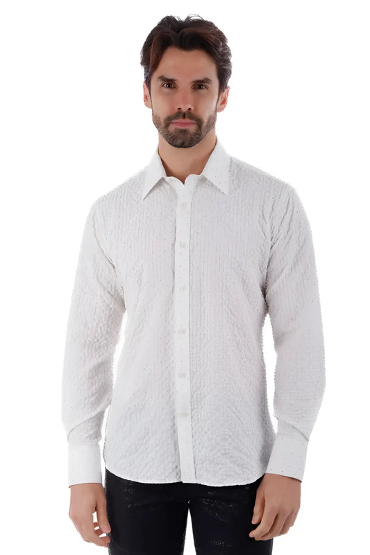 Jurox white textured long-sleeve button-down shirt with a subtle pattern ideal for casual or formal wear
