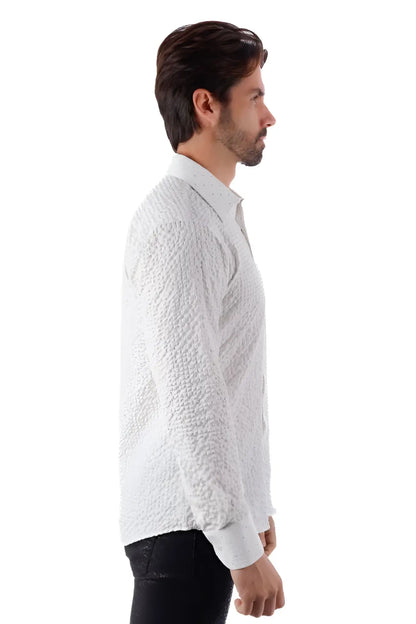 Jurox l/s shirt white textured long sleeve button up with subtle woven pattern perfect for smart casual wear