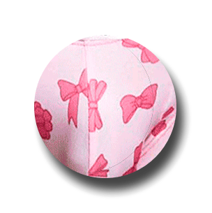 A light pink fabric sample swatch with a repeating pattern of darker pink bows and floral motifs, shown against a white background with a soft drop shadow.