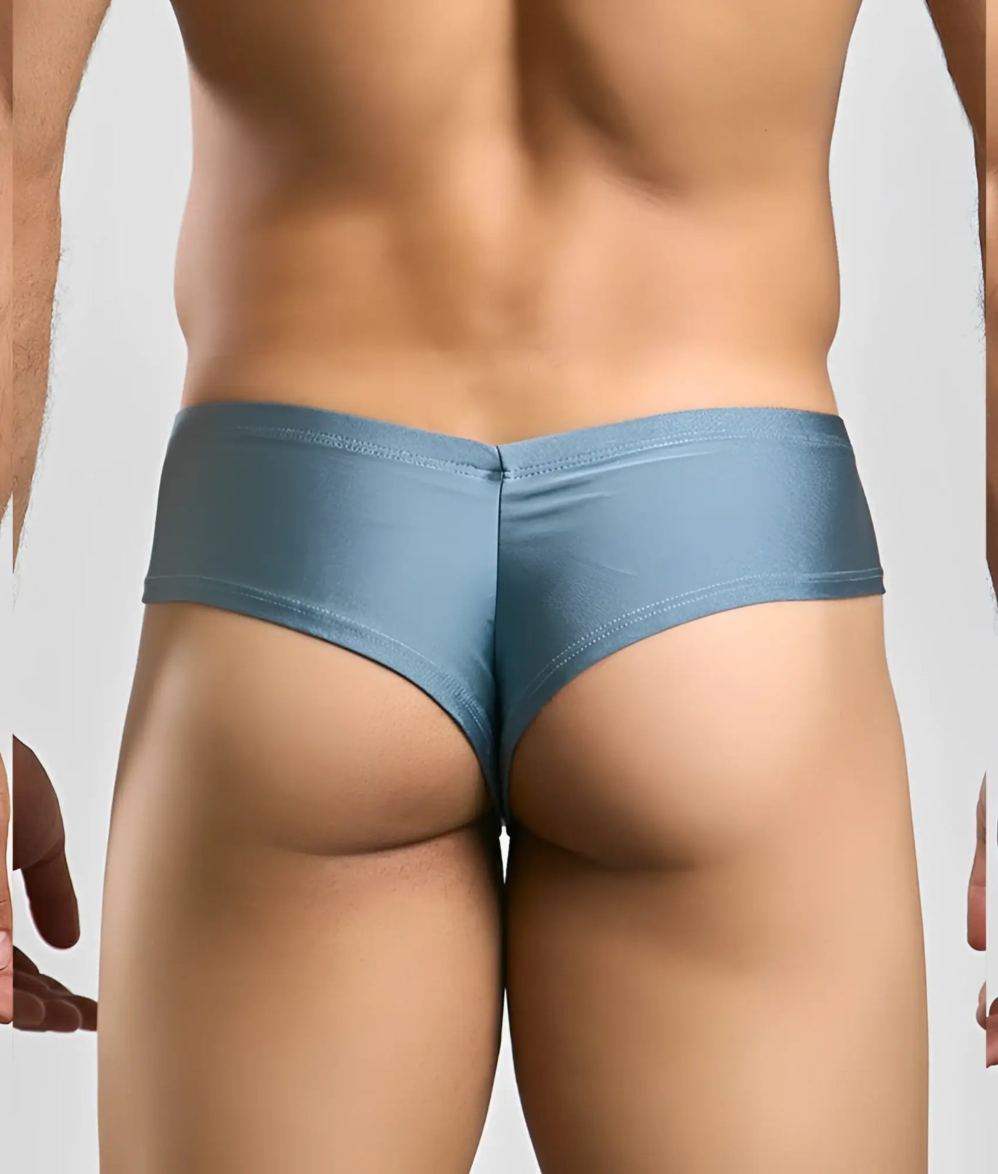 Blue metallic briefs with sleek form-fitting design from justin + simon cheek product line