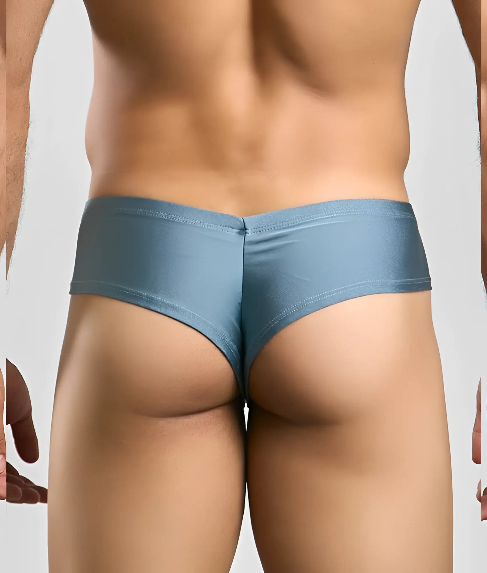 Blue metallic briefs with sleek form-fitting design from justin + simon cheek product line