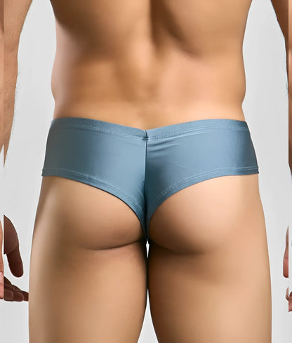 Blue metallic briefs with sleek form-fitting design from justin + simon cheek product line