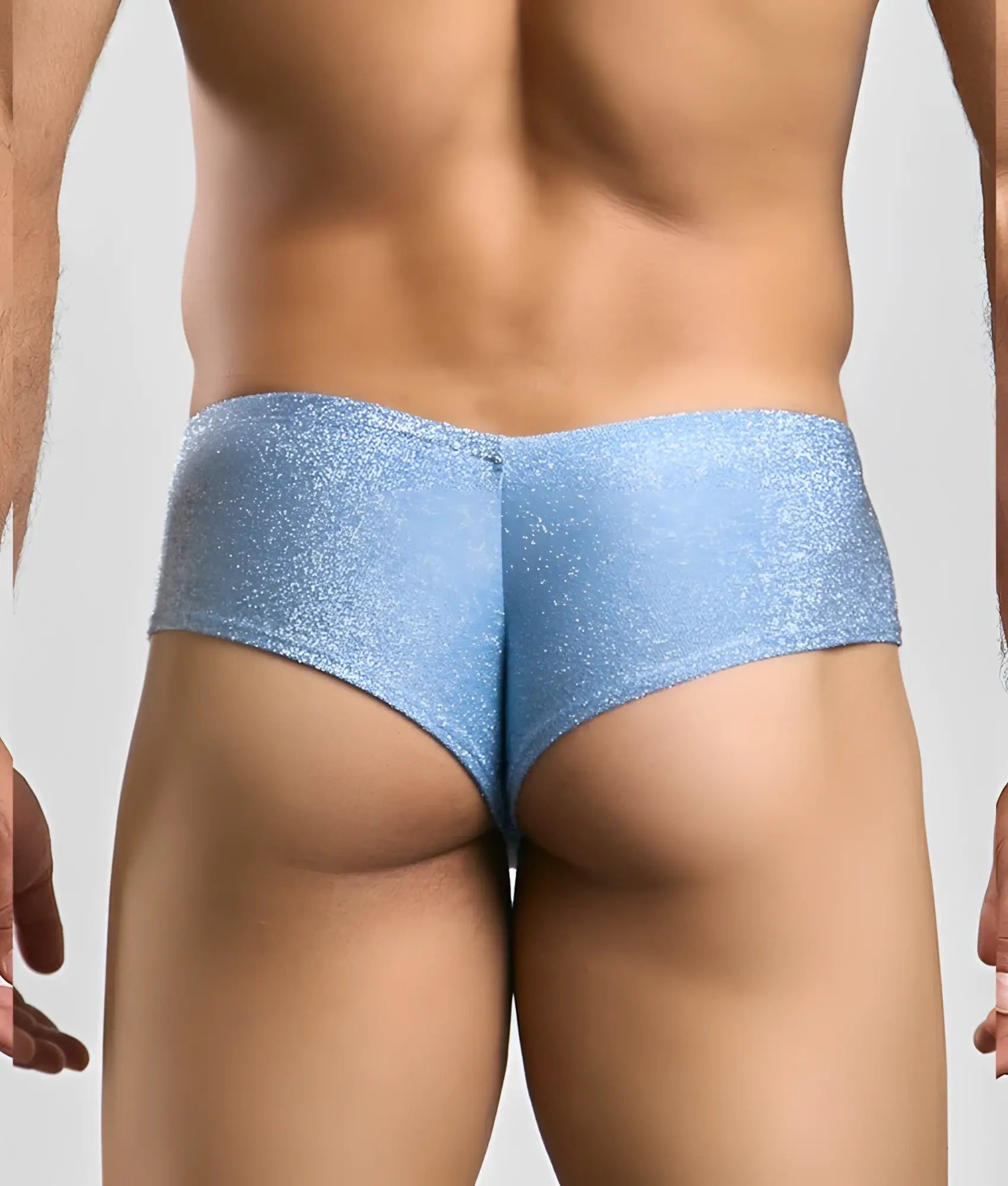 Justin + Simon cheek light blue glittery briefs made from shimmering material for stylish comfort