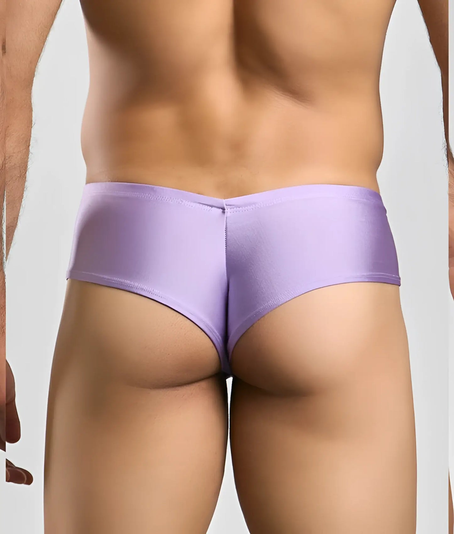 Purple satin briefs justin + simon cheek with a smooth shiny finish and snug fit for comfortable wear