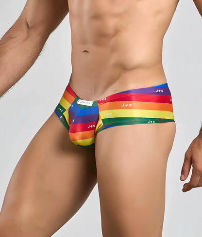 Rainbow-striped justin + simon cheek men’s briefs with a snug form-fitting design for comfortable wear