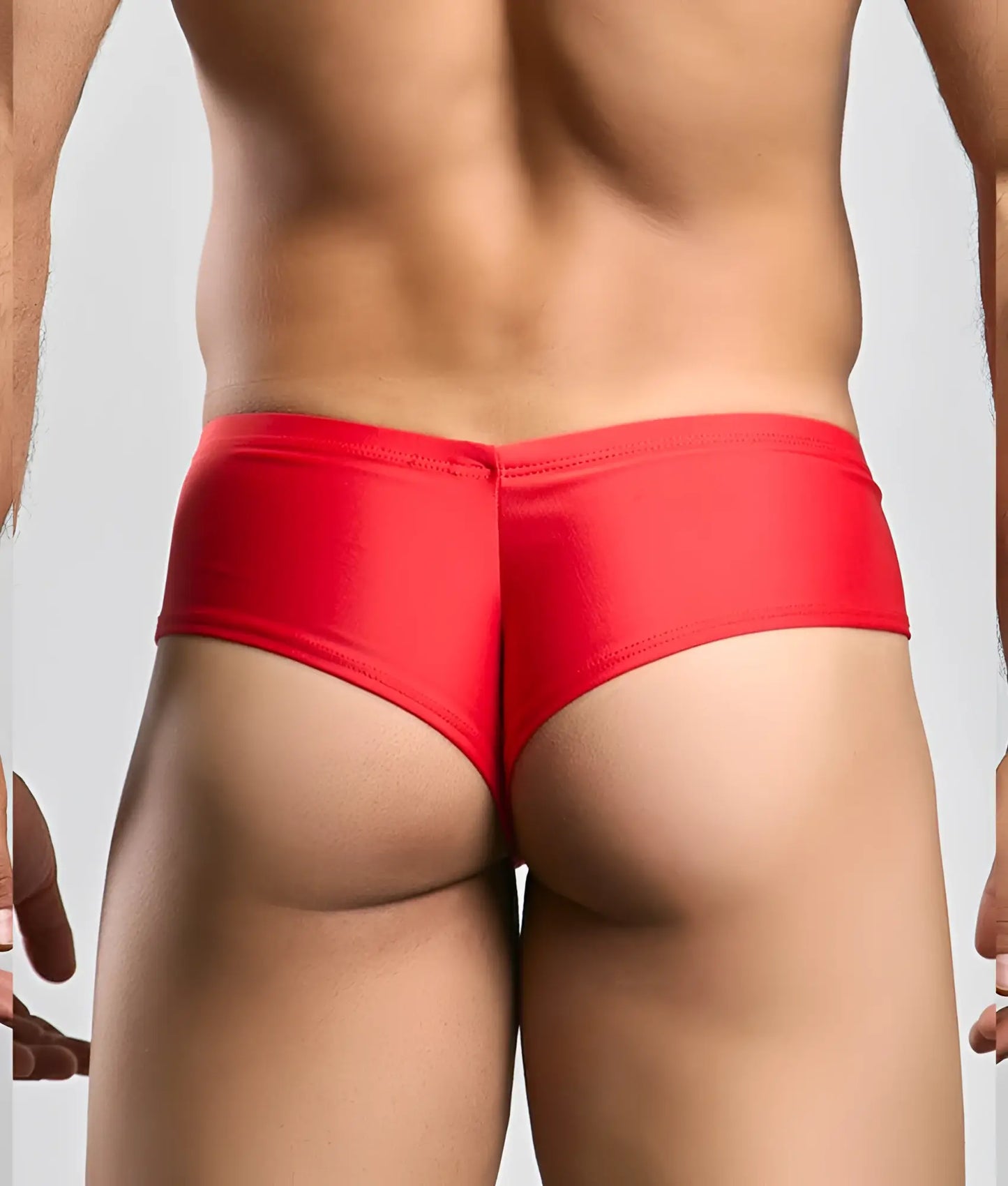 Red shiny fabric briefs from justin + simon featuring a smooth glossy finish and comfortable fit