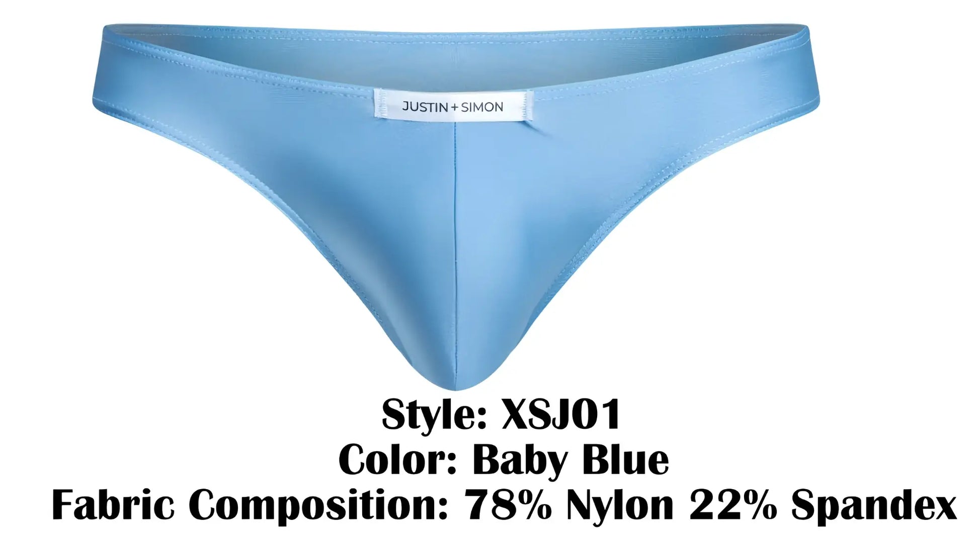 Baby blue thong by justin and simon made from 78 nylon and 22 spandex classic bikini style xsj01