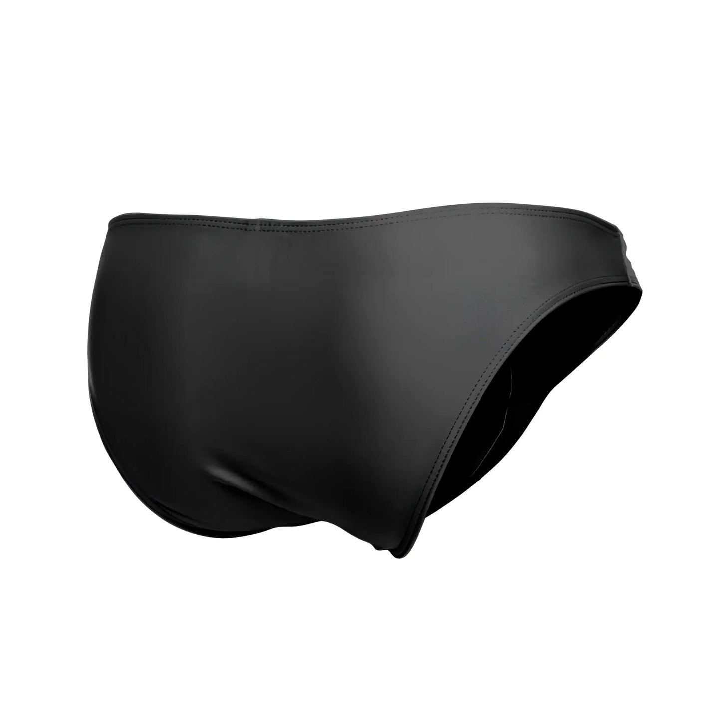 Black justin simon xsj01 classic bikini swim trunks with smooth satin finish and clean edge stitching