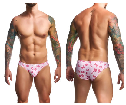 Pink bow-patterned swim trunks by justin simon xsj01 classic bikini color coquette for stylish beachwear