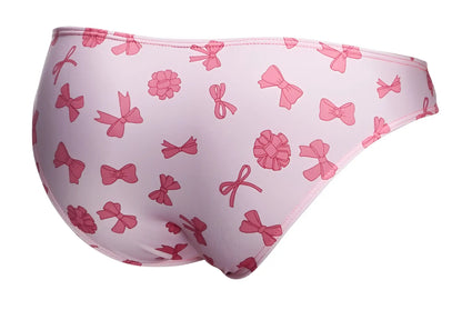 Pink bikini bottom by justin simon classic bikini color coquette with pink bows on light lavender base back side
