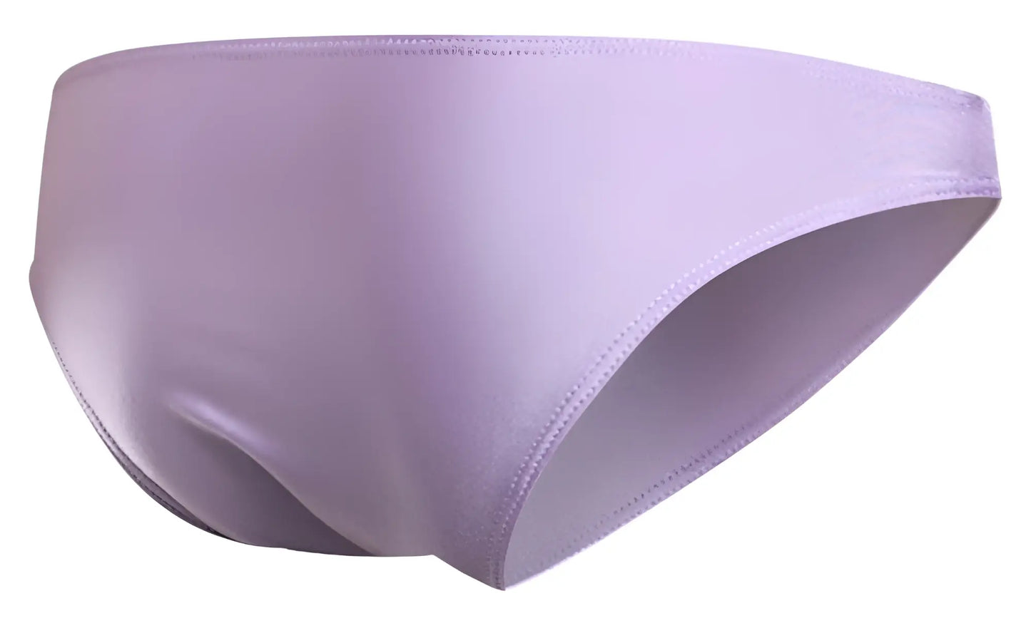 A sleek lavender satin brief with smooth glossy finish and neatly stitched edges from justin simon xsj01 classic bikini