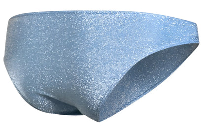 Light blue glittery lurex swim trunks from JUSTIN SIMON classic bikini collection for stylish beachwear