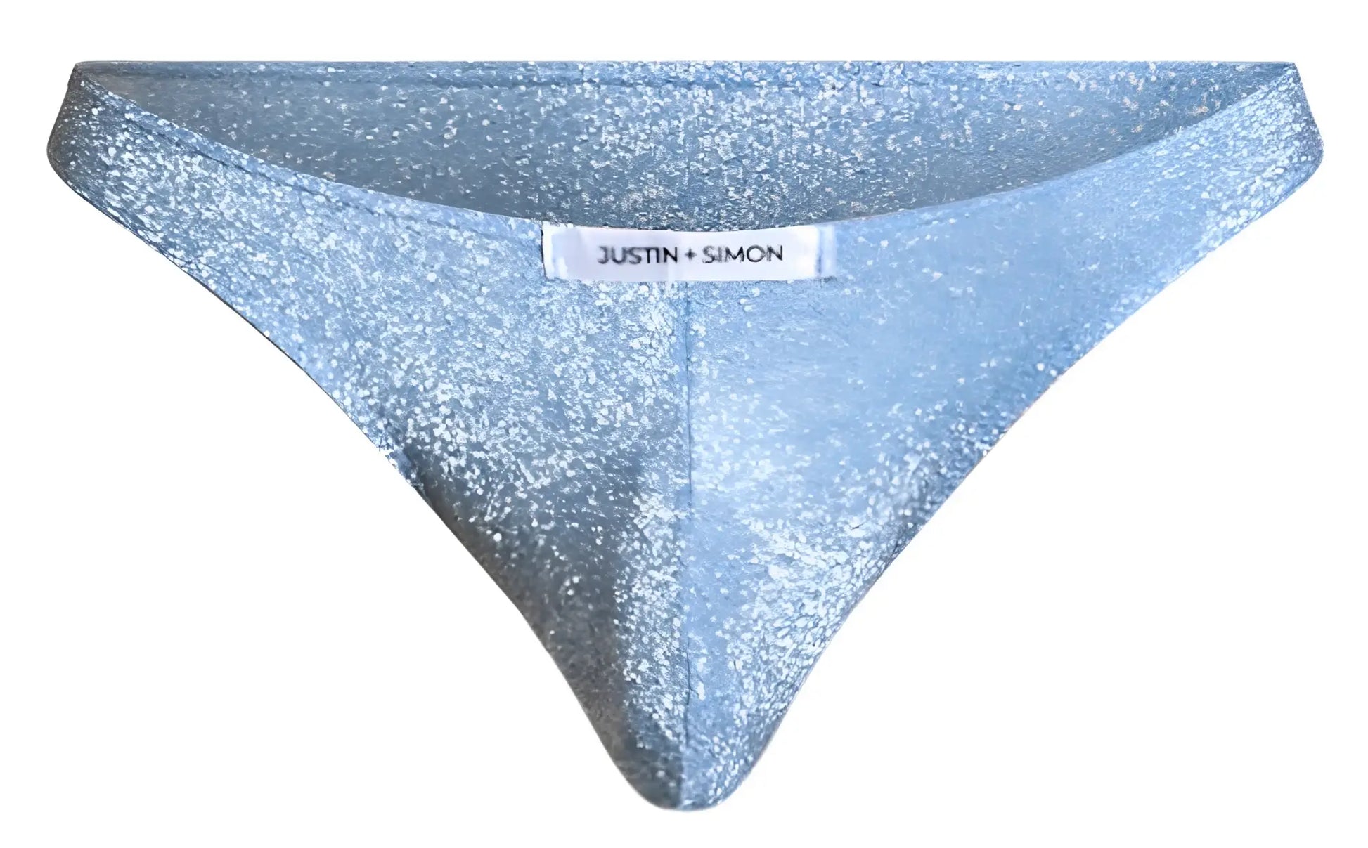 Light blue glittery lurex thong by justin and simon classic bikini xsj01 showing front side details
