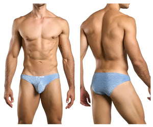 Light blue sparkly lurex fabric briefs with subtle logo on waistband from JUSTIN SIMON classic bikini XSJ01