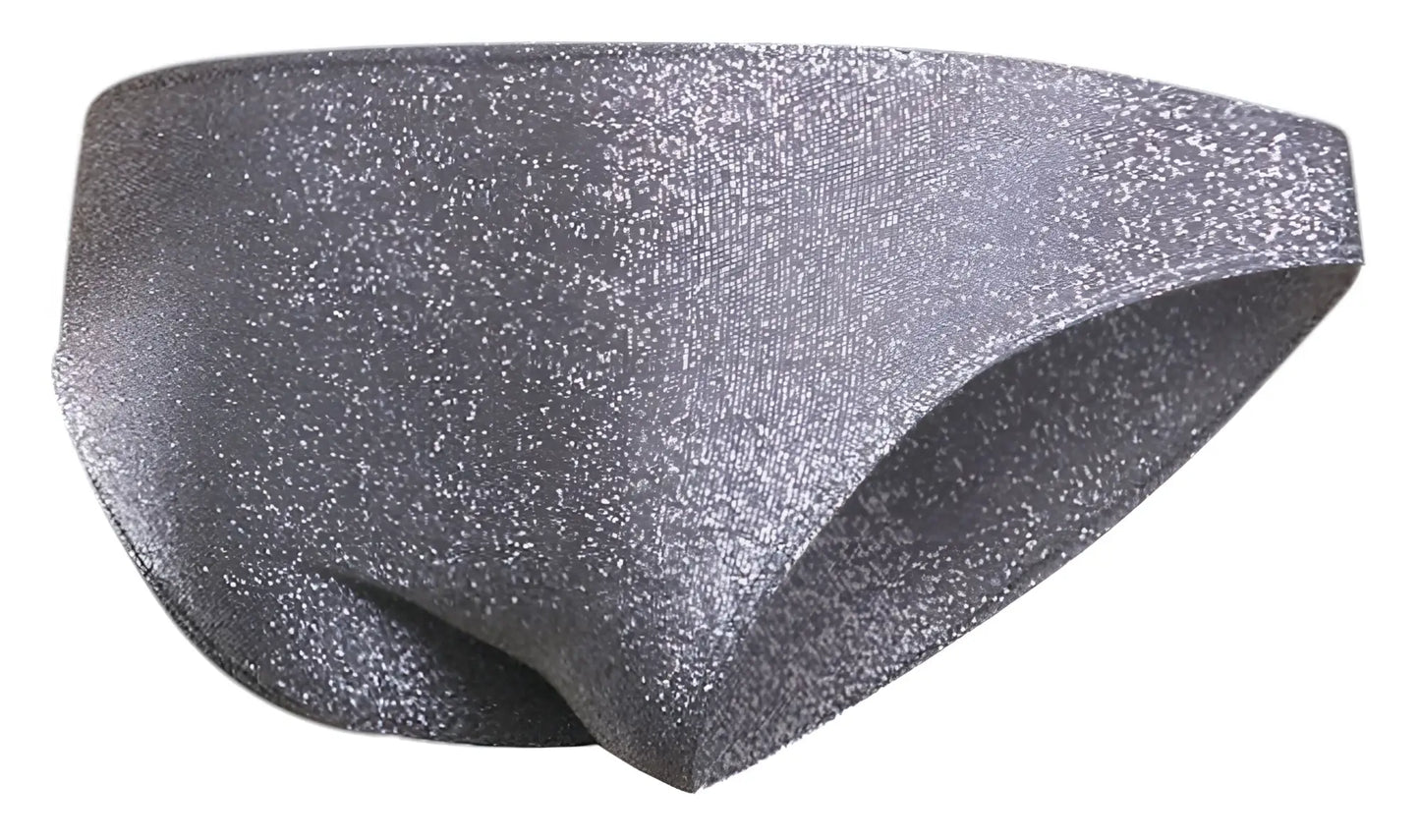 Justin+Simon XSJ01 classic bikini swimsuit in sleek shiny silver lurex gray with form-fitting glitter design