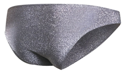 Justin+Simon XSJ01 classic bikini swimsuit in sleek shiny silver lurex gray with form-fitting glitter design