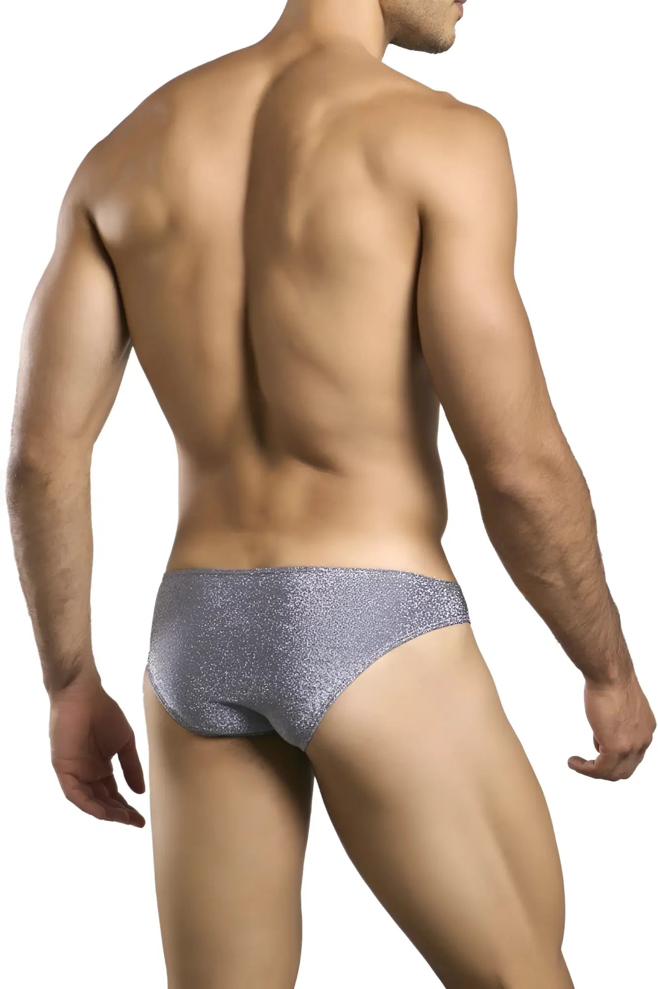 Justin+simon xsj01 classic bikini briefs in silver glitter lurex gray fabric with a shiny finish