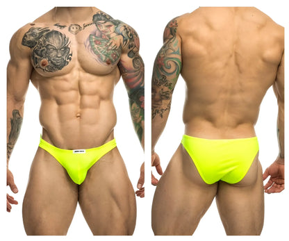 Neon yellow athletic briefs by justin simon xsj01 classic bikini style made of stretchy fabric for active wear