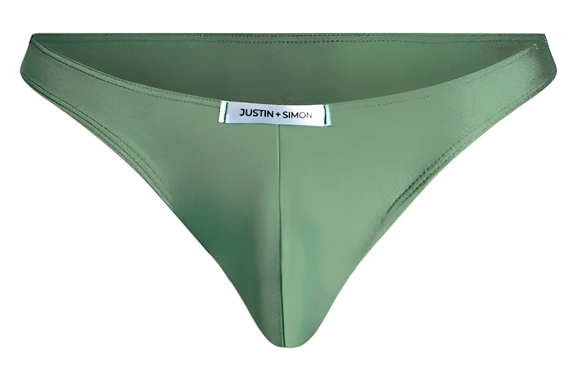 Olive green justin simon men’s briefs classic bikini with smooth form fitting fabric and central seam