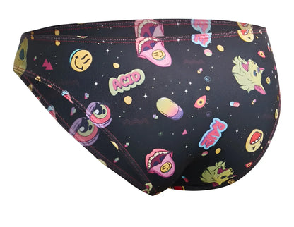 Black swim trunks justin simon xsj01 classic bikini color psychedelic with vibrant psychedelic pattern and acid text