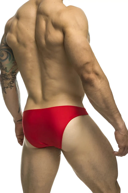 Justin simon xsj01 classic bikini red satin briefs with a smooth shiny finish for comfortable wear