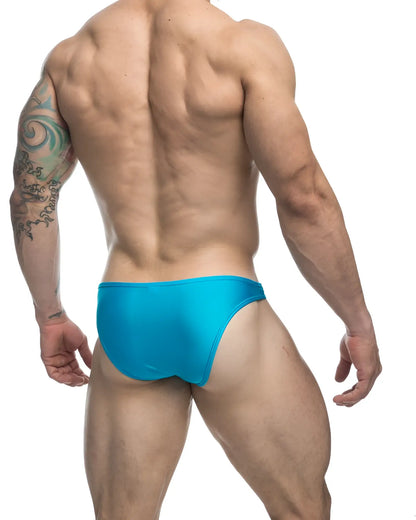 Justin+Simon xsj01 classic bikini swim trunks in bright turquoise with a sleek form-fitting design for swimming