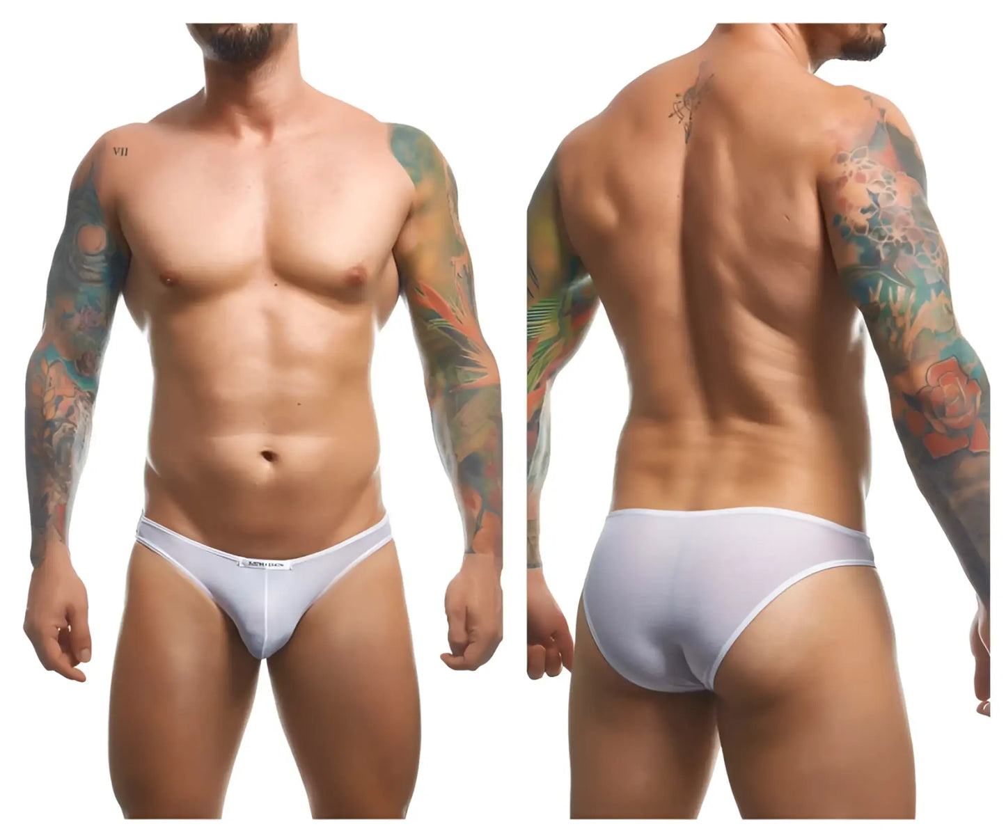 White justin simon xsj01 classic bikini mesh briefs with a snug fit and subtle logo on the waistband