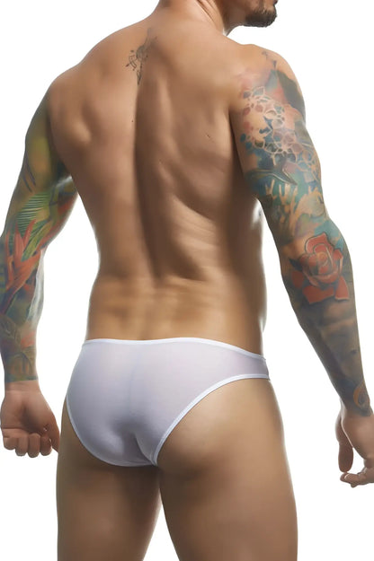 White briefs justin+simon xsj01 classic bikini with smooth form-fitting design in white mesh fabric