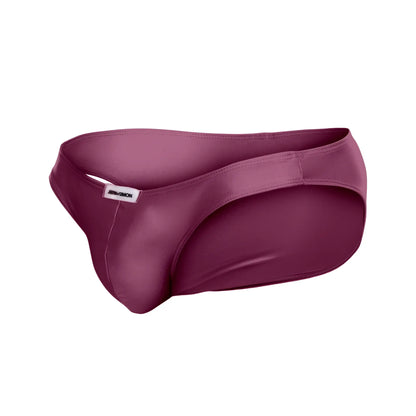 A sleek satin-like maroon justin simon xsj01 classic bikini with a smooth glossy finish and minimalistic design