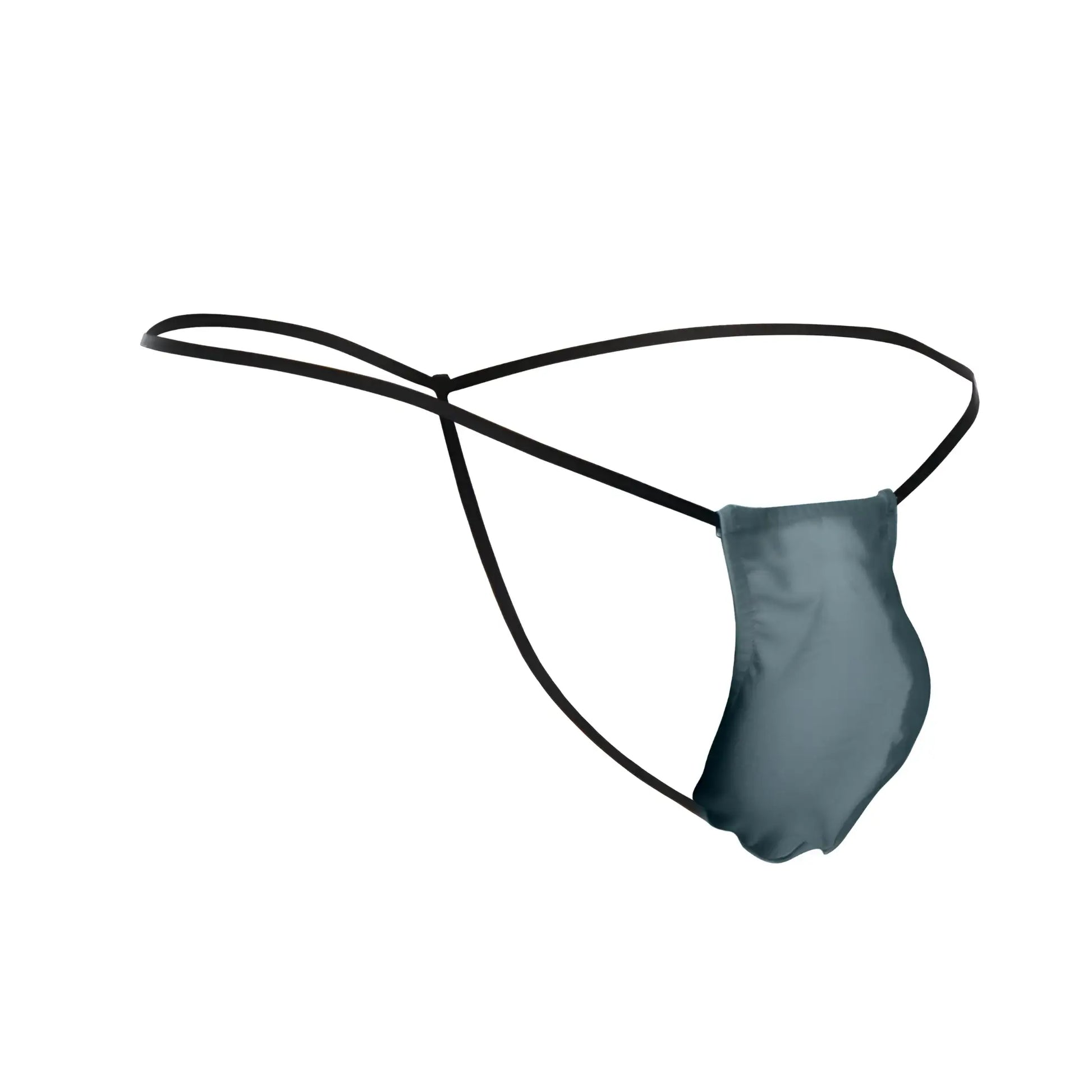 Black thong justin simon xsj02 classic g-string with sleek minimalist design and smooth satin-like fabric in green metal color