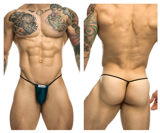 Justin simon xsj02 classic g-string bulge opal green with black waistband and white label at the front