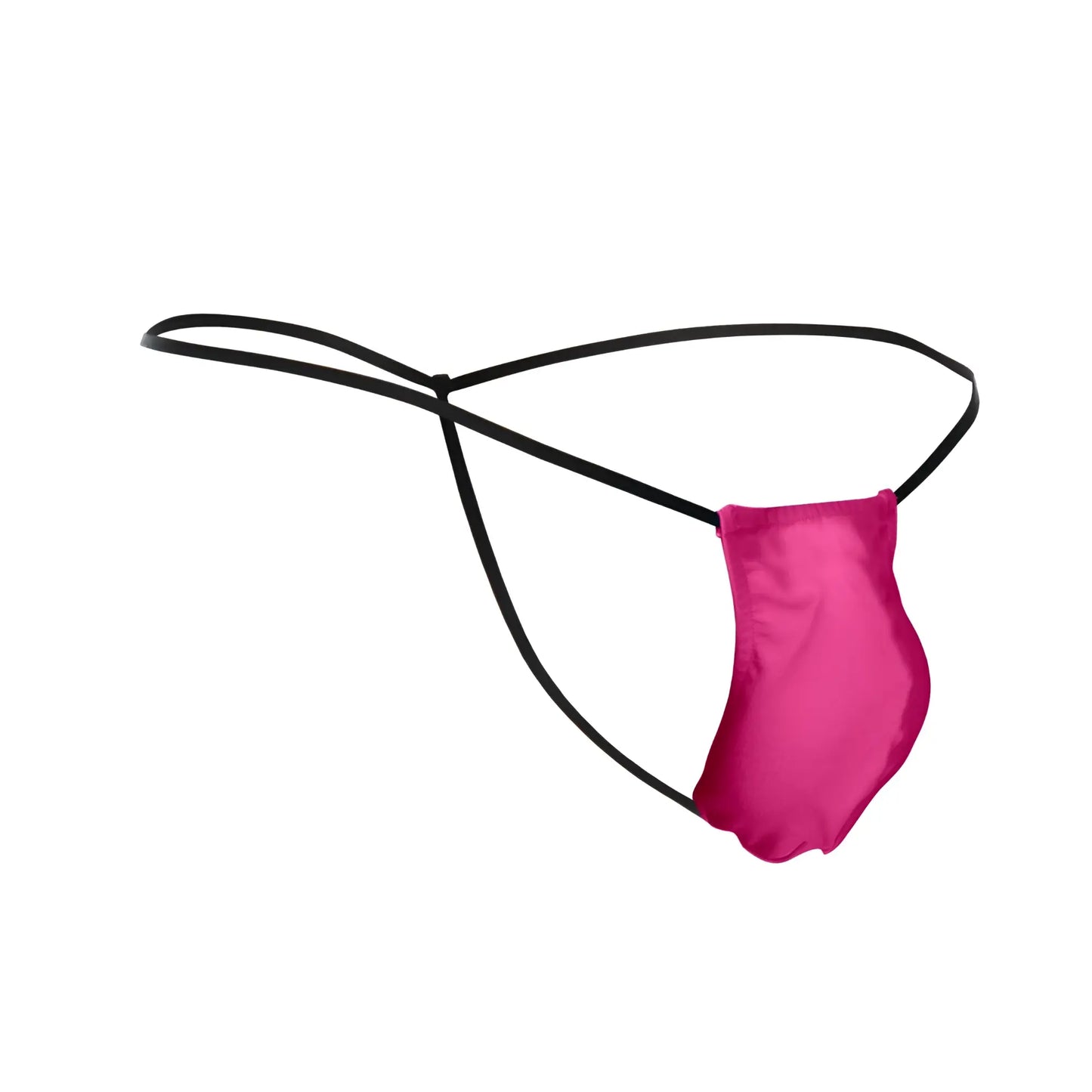 A vibrant fuchsia satin thong with sleek black elastic straps from justin+simon xsj02 classic g-string bulge pink collection