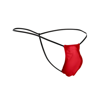 Justin simon xsj02 classic g-string bulge in red satin thong with black elastic straps showing front side