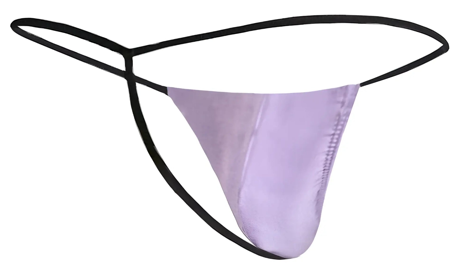 Justin+simon classic g-string xsj02 lilac satin thong with black elastic straps showing front side
