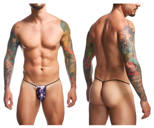 Blue patterned thong with black elastic waistband from justin simon xsj02 classic g-string color mexico collection