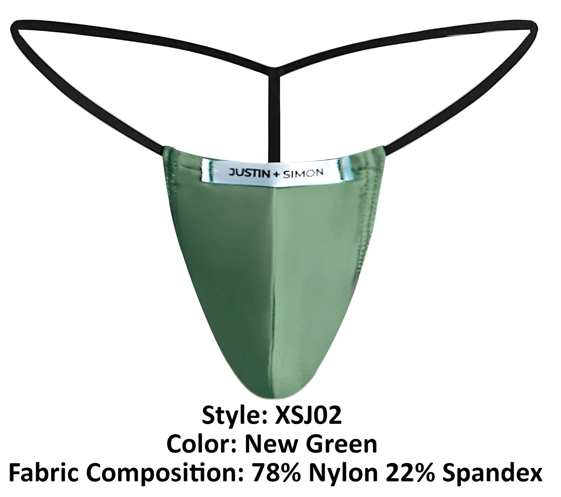 Justin simon xsj02 classic g-string new green thong in sleek form-fitting nylon spandex fabric back side shown