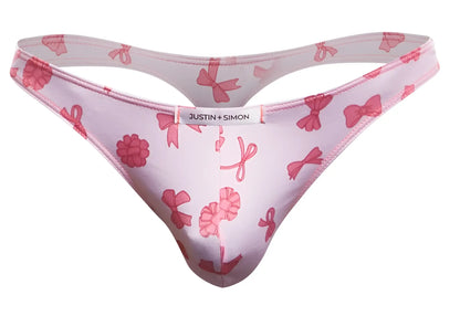 Justin plus simon xsj03 classic thong in pink with bow and raspberry pattern for stylish comfortable wear