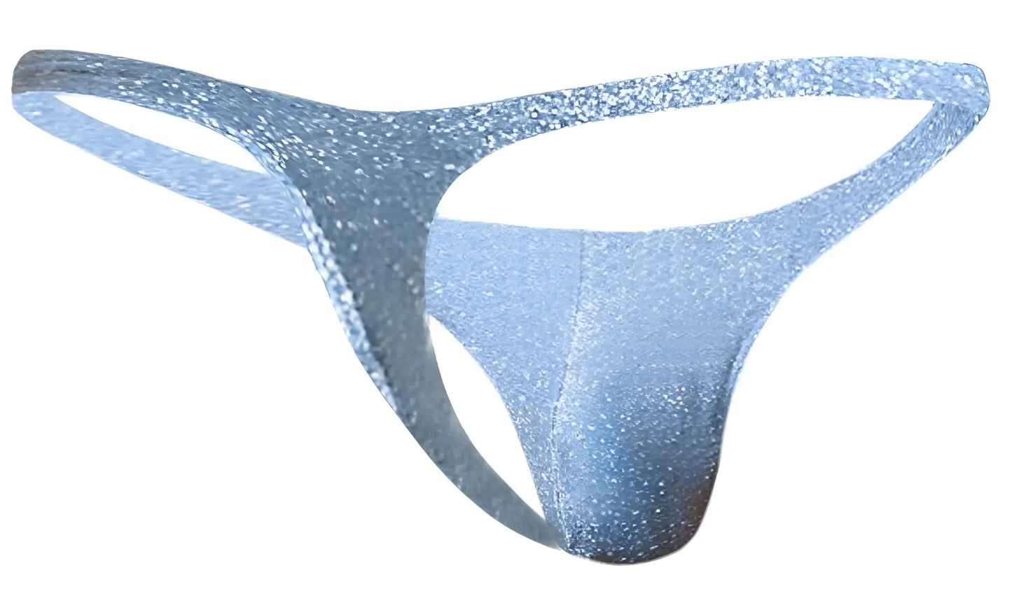 Justin+Simon XSJ03 classic light blue glittery thong with smooth stretchable lurex fabric front view