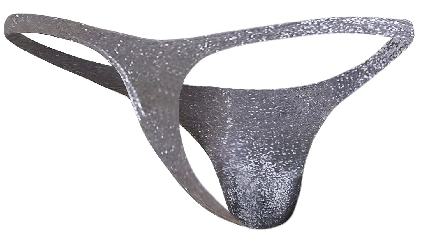 Justin Simon XSJ03 classic thong in lurex gray featuring a silver glitter sleek form fitting design