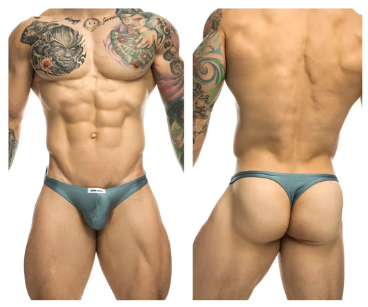 Justin+Simon xsj03 classic thongs in teal metallic briefs with a small white brand tag at the waistband