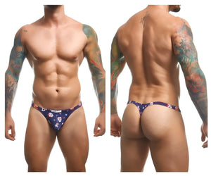 Dark blue thong with white skulls and red flowers pattern from justin simon xsj03 classic thongs color mexico