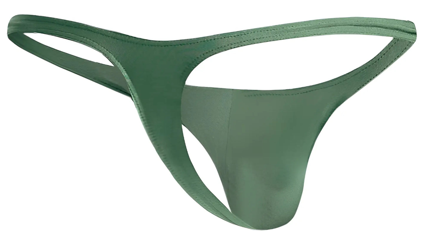 A sleek green justin simon xsj03 classic thong made of smooth stretchy fabric with subtle edge stitching
