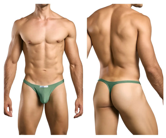 Green justin simon classic thong with form fitting design and small white label at the front in XSJ03 style