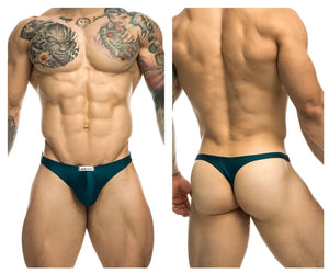 Teal-colored opal green classic thong from JUSTIN+SIMON XSJ03 with form-fitting design and small white front label